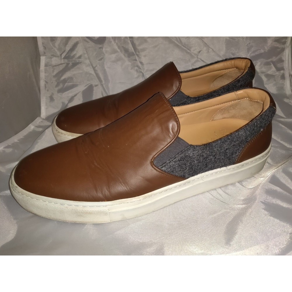 GREATS Brooklyn Wooster Slip-On Loafer Brown Leather Grey Wool Men's 12 / 45